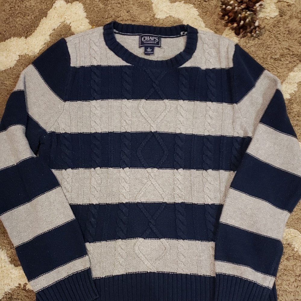 Chaps Navy and Gray Striped Sweater